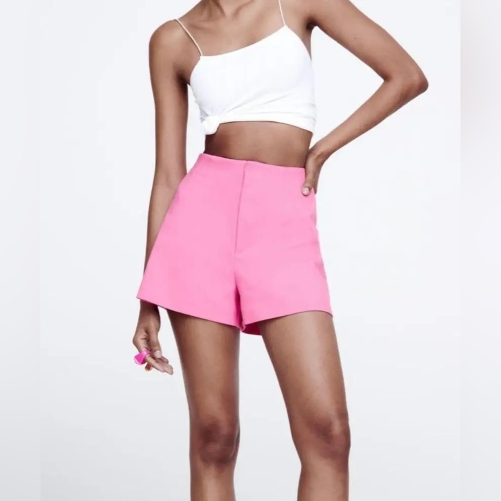 Zara Light‎ Pink High Waist Women's Shorts - Picture 7 of 14